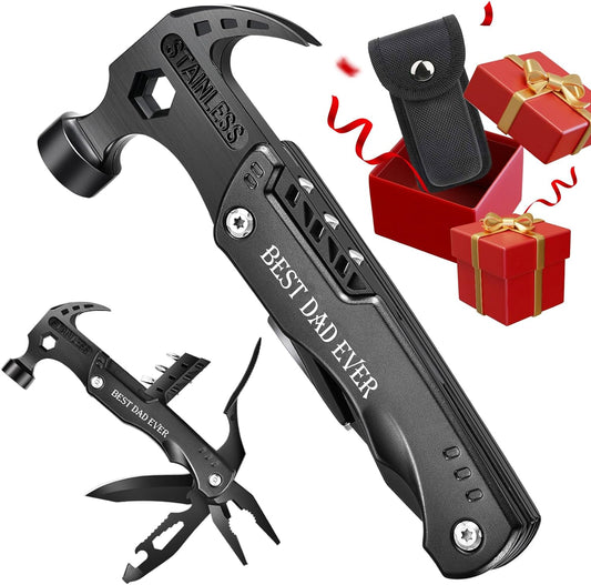Gifts for Men Dad, Cool Fathers Day Birthday Gifts Ideas for Men Grandpa Papa from Daughter Wife Son, BEST DAD EVER Gift, All in One Survival Tools Hammer Multitool, Camping Hunting Presents