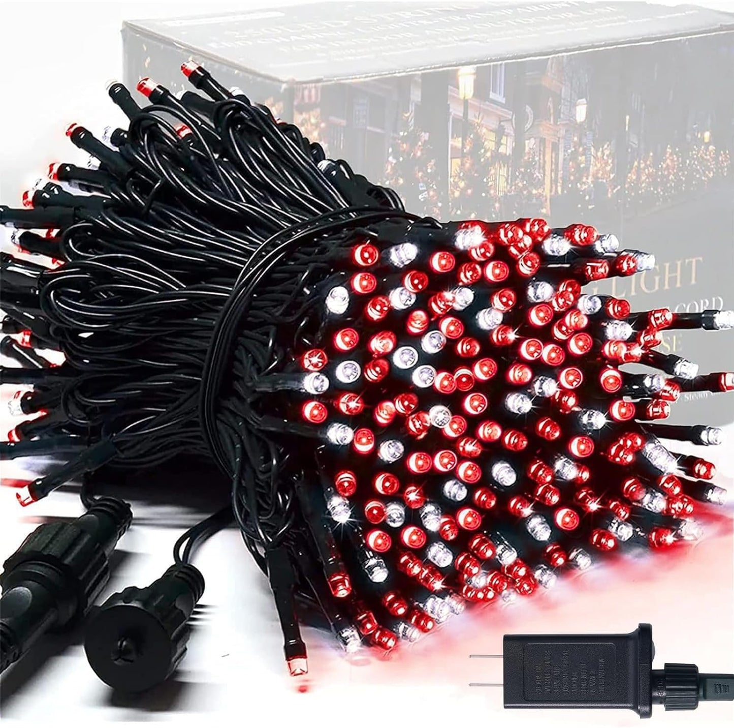 250LED Red & White Christmas String Lights, 91.5Ft Extendable Green Wire Christmas Lights Outdoor Waterproof, 8 Modes String Lights Indoor for Tree Wedding Party Garden Patio Decoration